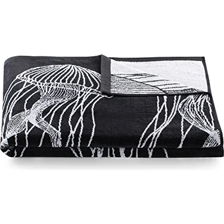 DecoKing Strandtuch groß 90x180 cm Baumwolle Frottee Velours Badetuch dunkelblau Jellyfish – Bild 4