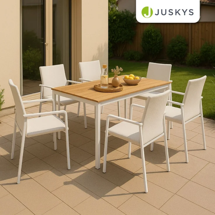 Juskys Premium Gartenmöbel Set Maui - Tisch mit 6 Stühlen - Alu & Polywood - langlebig & wetterfest - Kissen schnelltrocknend - Terassenmöbel - Beige – Bild 7