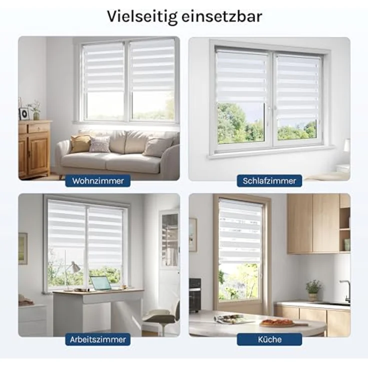 WOLTU Doppelrollo Klemmfix ohne Bohren 90x220 cm, Weiß | Duo Rollos für innen Fenster & Tür, Zebrarollo Lichtdurchlässig Fensterrollo Seitenzugrollo Verdunkelnd, Stoffbreite 87 cm – Bild 8