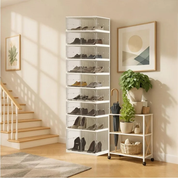 GLIESE Schuhregal Schuhbox mit 9 Fächern Fasst 8-18 Paar Schuhe, für Schuhe bis Größe 42/46 Schuhboxen aus Kunststoff, Faltbar – Bild 2