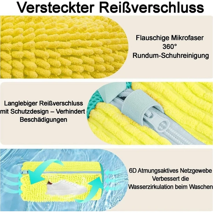 Mutig Wäschesack 2 Stück Schuhwaschbeutel Waschmaschine, Wiederverwendbar (mit Reißverschluss, Plüsch Wäschesack, 360° Reinigungsflusen), Schutz für Schuhe, Sneaker, Tennisschuhe – Bild 2