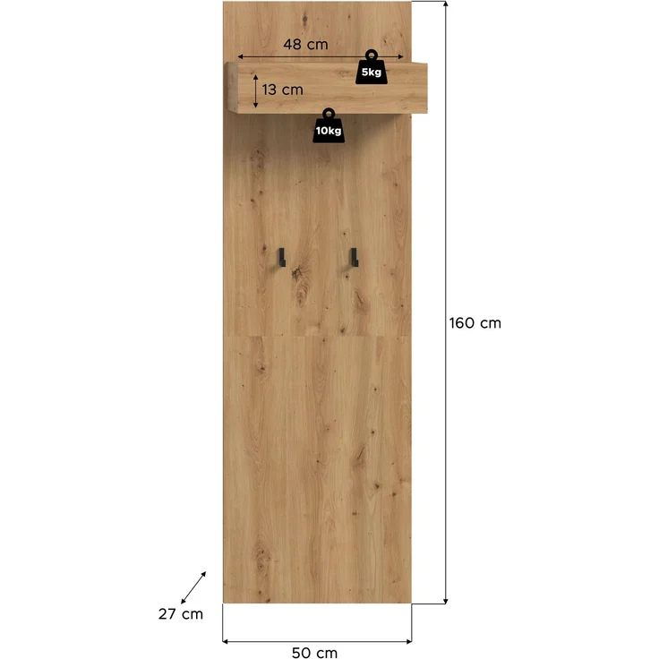 Garderobenpaneel B/H/T: 160x50x6 cm in Artisan Oak Nachbildung – Bild 3