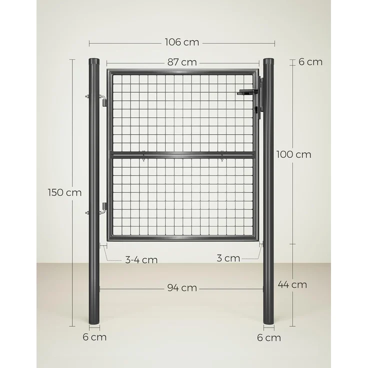 Songmics Gartentor, Gartentür, verzinkter Stahl, abschließbar, Tür 106x100 cm (B x H), rundes Rohr, grau – Bild 5
