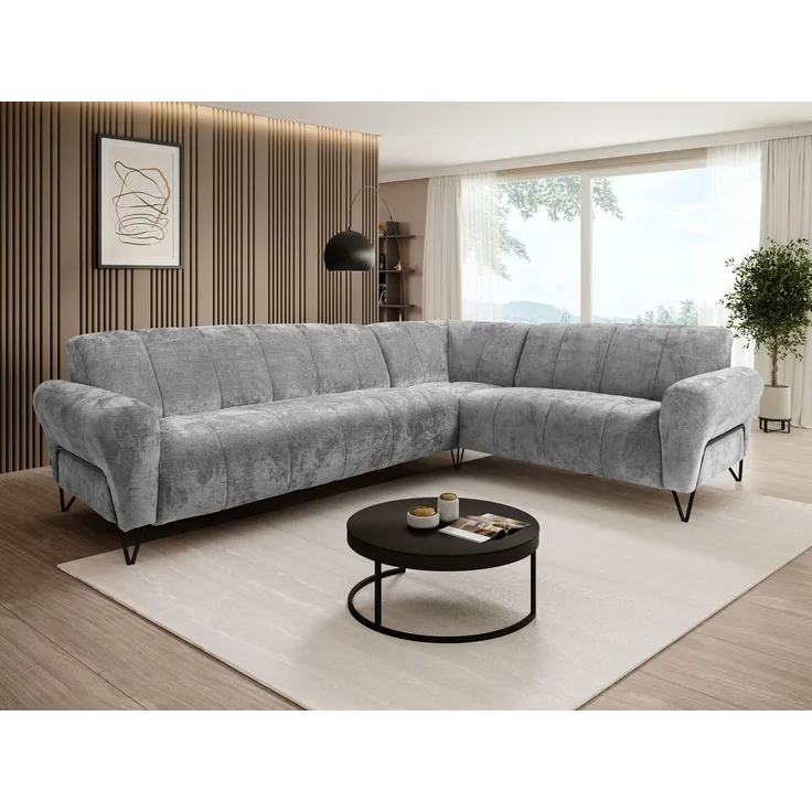Beautysofa Ecksofa mit Metallbeine in schwarzer VOLARE L, mit höchstem Sitzkomfort, ohne Schlaffunktion