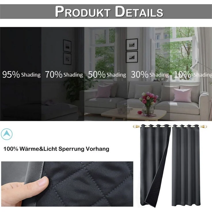LMaxhome Verdunkelungsvorhang Verdunkelungsvorhang Thermovorhang, 405 g/m², windstabil, mit Ösen (2 St), Schallreduzierend, Kälteschutz & Sichtschutz für Wohn- & Schlafzimmer – Bild 3