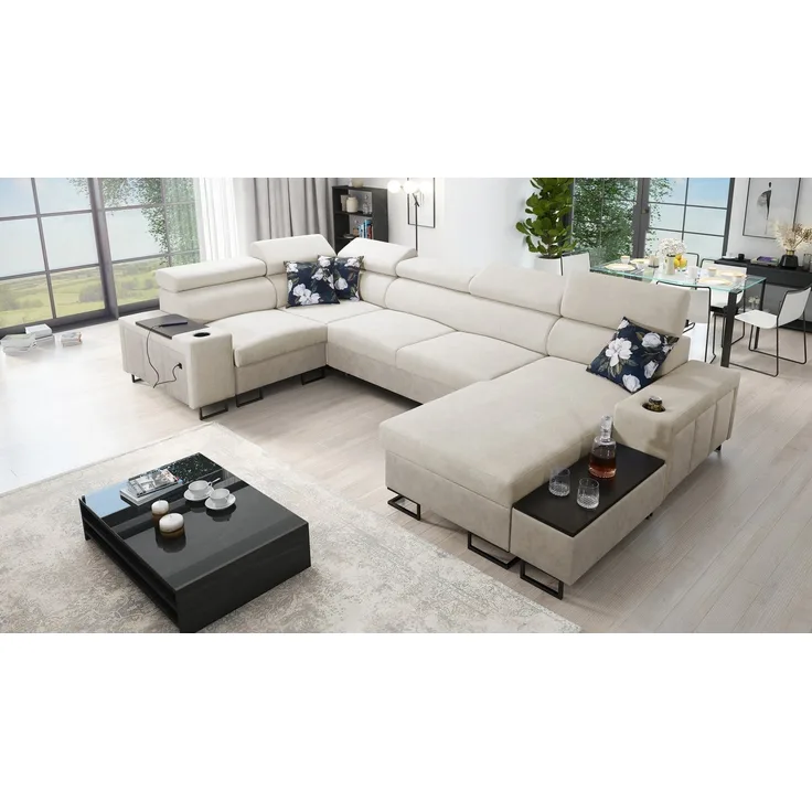 Kaiser Möbel Ottomane Großes Ecksofa für das Wohnzimmer mit Bar MELODY IV MAXI