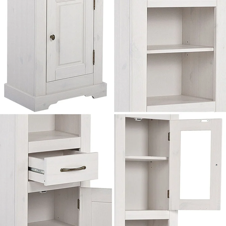 Badmöbel Set inkl. Keramik-Waschbecken 65 cm, 5-teilig LIRIA-56, Massivholz, B x H x T ca.: 185 x 200 x 43 cm – Bild 7