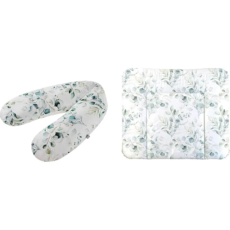 Rotho Babydesign Stillkissen-Set Multi, 190x35 cm, Inkl. Breite Wickelauflage, 85x72 cm, ab 0 Monate, Natural Leaves