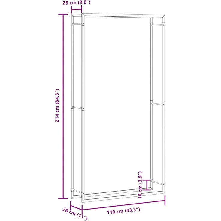 vidaXL Brennholzregal Mattschwarz 110x28x214 cm Stahl 350311 – Bild 9