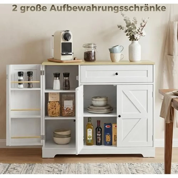 HOMCOM Sideboard Buffetschrank mit Schublade, 100 x 40 x 81 cm, Weiß mit verstellbaren Regalen und dreistufigem Gewürzhalter – Bild 4