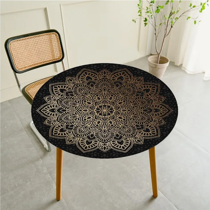 FANSU Runde Tischdecke Garten Abwaschbar, 3D Motiv Serie Polyester Fleckschutz Tischdecken Größe wählbar für Gartentisch, Outdoor in Kiche, Haushalt & Wohnen (Schwarzer Bohemian,100cm)