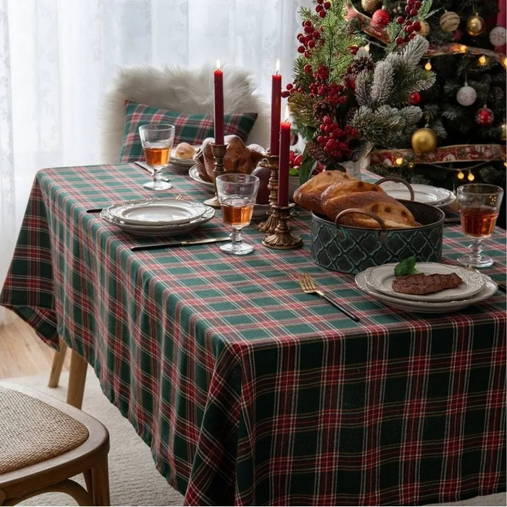 FOUORTUNATE-BEE Tischdecke Karo Tischdecke für Weihnachten – Deko für Esstisch & Festtafel, Weihnachtstischdecke im Karomuster für Zuhause, Restaurant & Feier