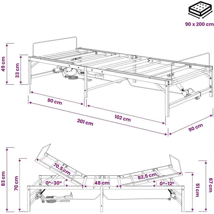 vidaXL Elektrisch verstellbares Bettgestell Weiß 90 x 200 cm Stahl 42021397 – Bild 11