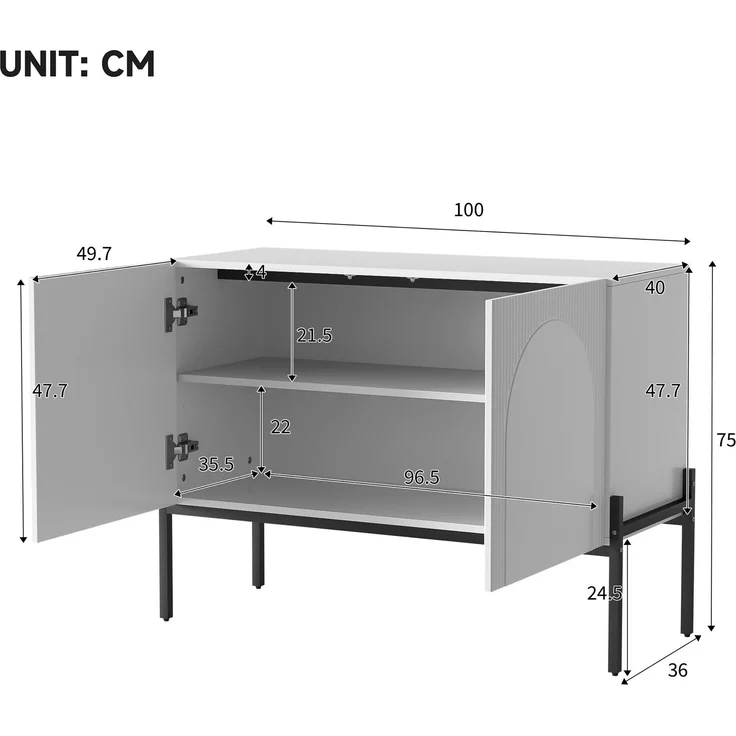 DESVIAE Sideboard Weiß aus Spanplatte – 100x75x40 cm – 2 Türen, Metallbeine – Bild 10