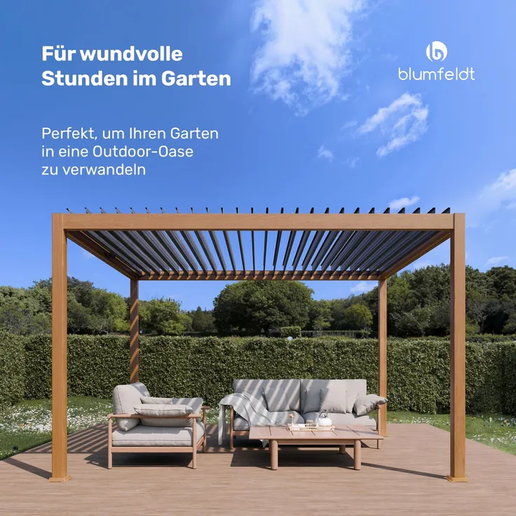 Blumfeldt Pergola 3x4 m - Verstellbares Lamellendach, UV-Schutz, Aluminium-Rahmen, Rostfrei, Wetterfest, Ideal Für Terrasse & Garten, Ganzjährig Nutzbar