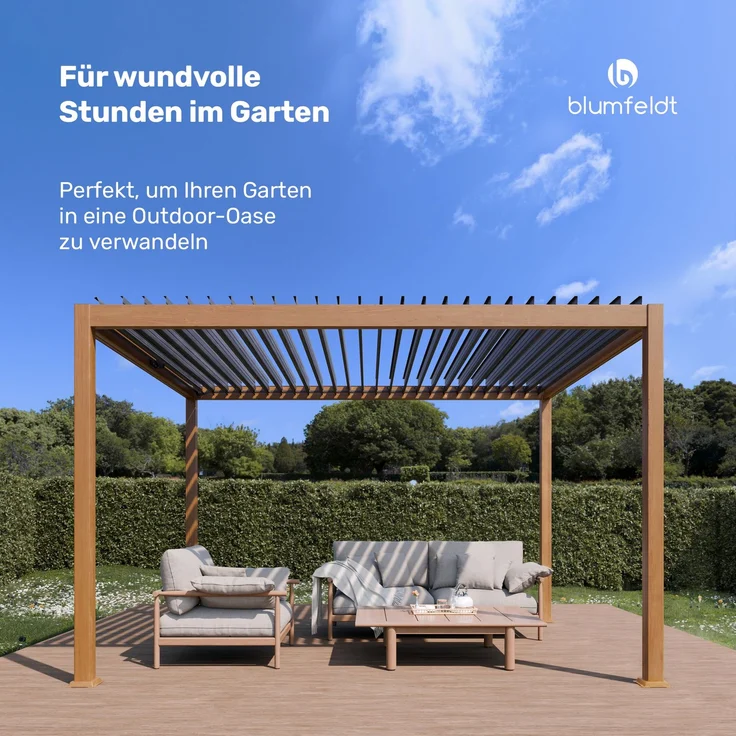 Blumfeldt Pergola 3x4 m - Verstellbares Lamellendach, UV-Schutz, Aluminium-Rahmen, Rostfrei, Wetterfest, Ideal Für Terrasse & Garten, Ganzjährig Nutzbar – Bild 1