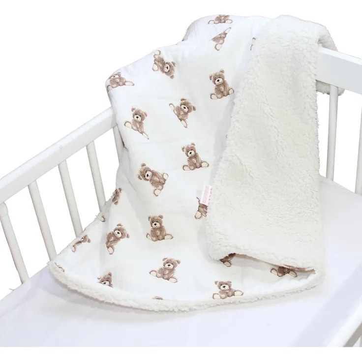 BabyLux Kinderbettdecke Musselin & Teddy Kuscheldecke 100x75 cm – Zweiseitig für Kinderwagen, TD6 - Bärchen
