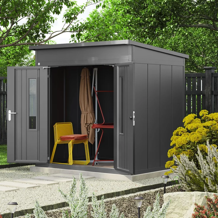 GFP PrimeyardGerätehaus Metall Gartenhaus 228 x 180 x 231 cm Geräteschuppen Pultdach anthrazit – Bild 3