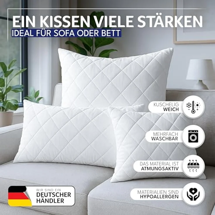 Gentle North Kopfkissen (30x30 cm groß) - 6er Set Kissen für Bett und als Dekokissen - Mit Reißverschluss für Füllung - Sofakissen - Zierkissen für Couch und Sofa - Ökotex - Waschbar bis 60° - Weiß – Bild 3