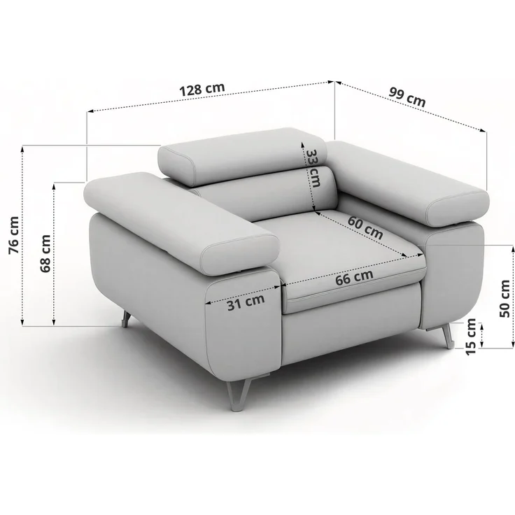 Einzelsessel, Polstersessel PETER mit verstellbaren Armlehnen und Kopfstütze, 1-Sitzer Sofa, Ohrensessel, Wellenfeder - Dunkelgrau Struktur – Bild 7
