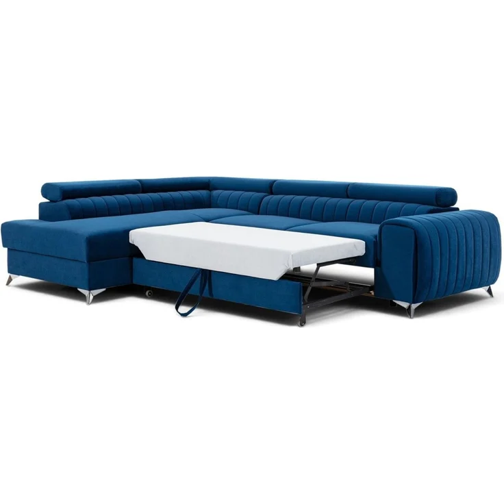 Ecksofa mit Schlaffunktion Sofa ELENI Stoff Monolith Dunkelblau Ottomane Links – Bild 3