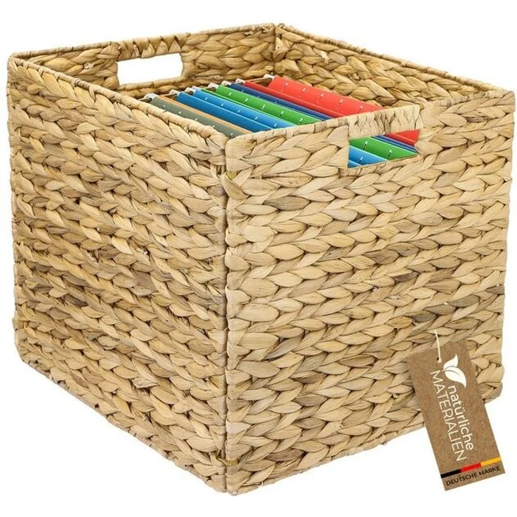 HMF Hängeregistraturbox Aufbewahrungskorb für DIN A4 Hängeregister, Korb aus Wasserhyazinthe, Regalkorb passend für Kallax, 33 x 38 x 32 cm – Bild 4