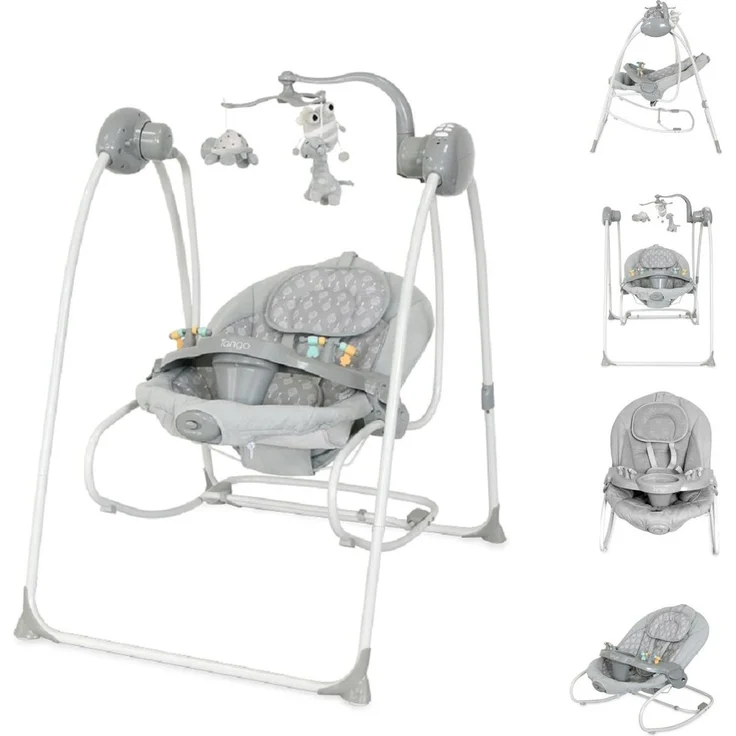 Lorelli Tango 2 in 1, elektrische Babywippe mit MP3-Funktion, Fernbedienung, 12 Melodien und verstellbarer Rückenlehne, grau