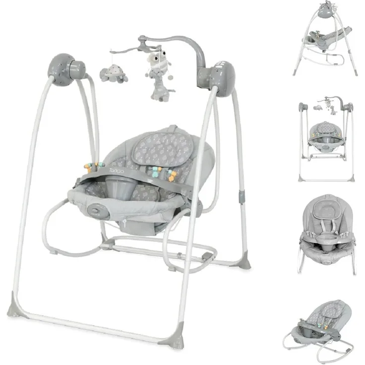 Lorelli Tango 2 in 1, elektrische Babywippe mit MP3-Funktion, Fernbedienung, 12 Melodien und verstellbarer Rückenlehne, grau