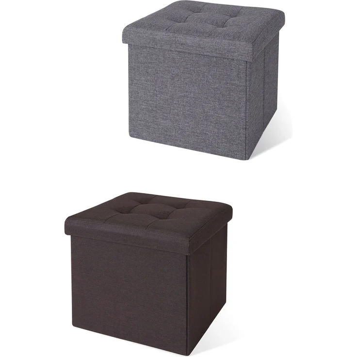 dibea Sitzhocker mit Stauraum, multifunktionaler Hocker aus Leinen, pflegeleicht & komfortabel, 38x38x38 cm, braun – Bild 6