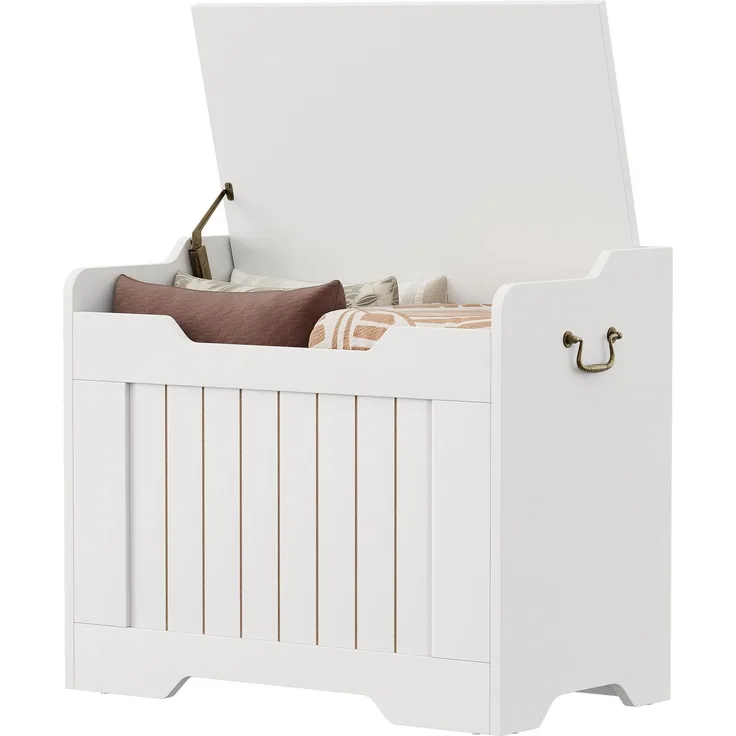 GarveeHome 63cm Sitztruhe Aufbewahrungsbank Aus Holz, Sitzbank Mit Stauraum Mit 2 Sicherheitsscharnieren, Multifunktionale Schuhbank Für Flur, Wohnzimmer, Schlafzimmer