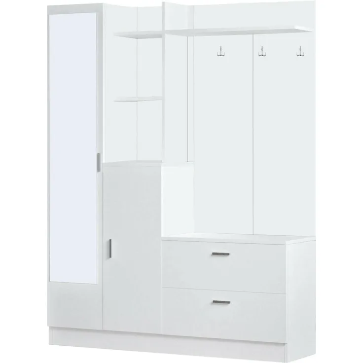 Dmora Eingangsmöbel Anumali, Moderner Eingang, Wandgarderobe, Multifunktions-Aufbewahrungskonsole, 140x37h182 cm, Weiß