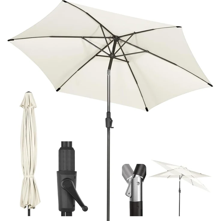 Sekey 270cm Sonnenschirm mit Kurbel und Auto Kippen,Marktschirm für Terrasse,Balkon & Garten,Windfest Stabil UPF 50+,Graubeige,Rund – Bild 1