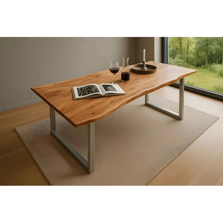 Esstisch Baumkante massiv Akazie natur 180 x 90 silber QUINN 61854163 – Bild 1