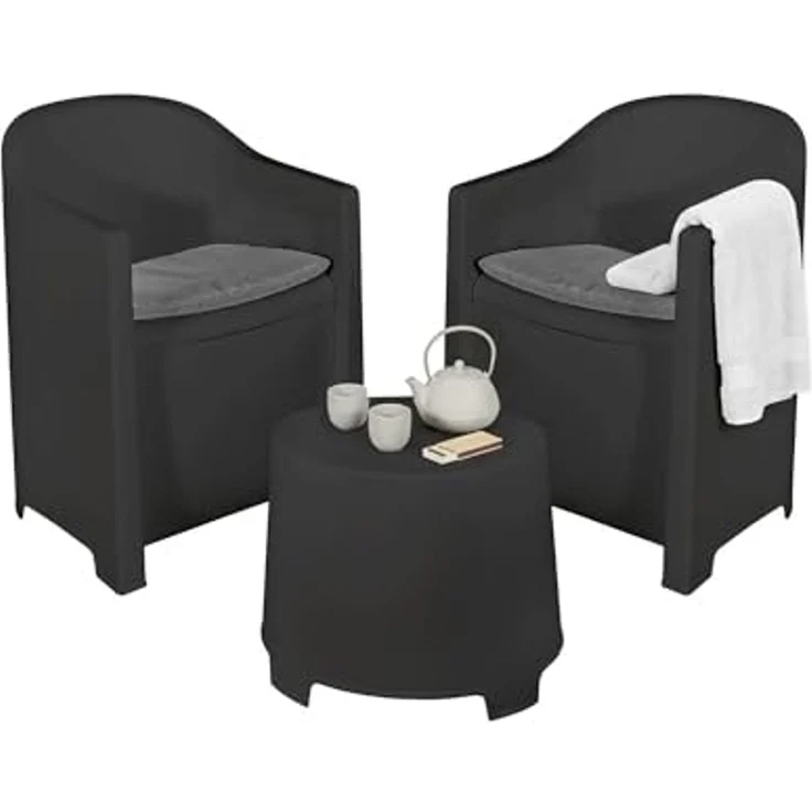 Dmora - Outdoor-Lounge-Set Milazzo, Gartenkomposition mit 2 Sesseln und 1 Couchtisch, Lounge für drinnen und draußen mit Kissen, 100% Made in Italy, Anthrazit – Bild 2
