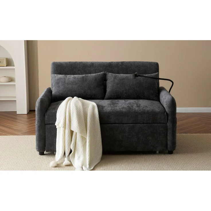 ZUBALIYA Schlafsofa 163x81 cm, mit USB - Anschluss, mit Ausziehbett, mit Chenille - Bezug, mit Samtbezug, mit Schaumstoffpolsterung, Weiß – Bild 24