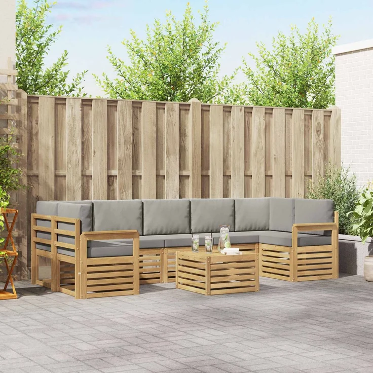 vidaXL Outdoor-Sofagarnitur 8 stk. 7-Sitzer Weiß und Hellgrau 3391541 – Bild 1