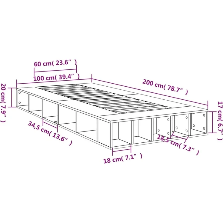 vidaXL Bettgestell Sonoma-Eiche 100x200 cm Holzwerkstoff 3280512 – Bild 10