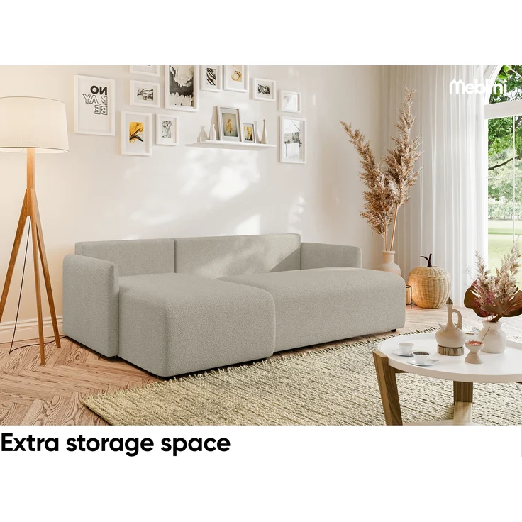 MEBLINI Schlafcouch mit Bettkasten – VESPER – 215x147x94cm – Links - Beige Boucle - Kleines Ecksofa mit Schlaffunktion - Sofa mit Relaxfunktion und Kissen - Kleine Couch L-Form – Eckcouch – Bild 4