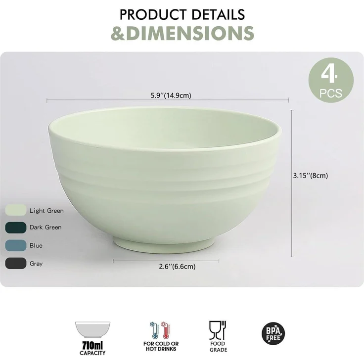Greentainer Schüssel 24 OZ Müslischalen 4er Set 710ml Unbreakable Cereal Bowls – Bild 2