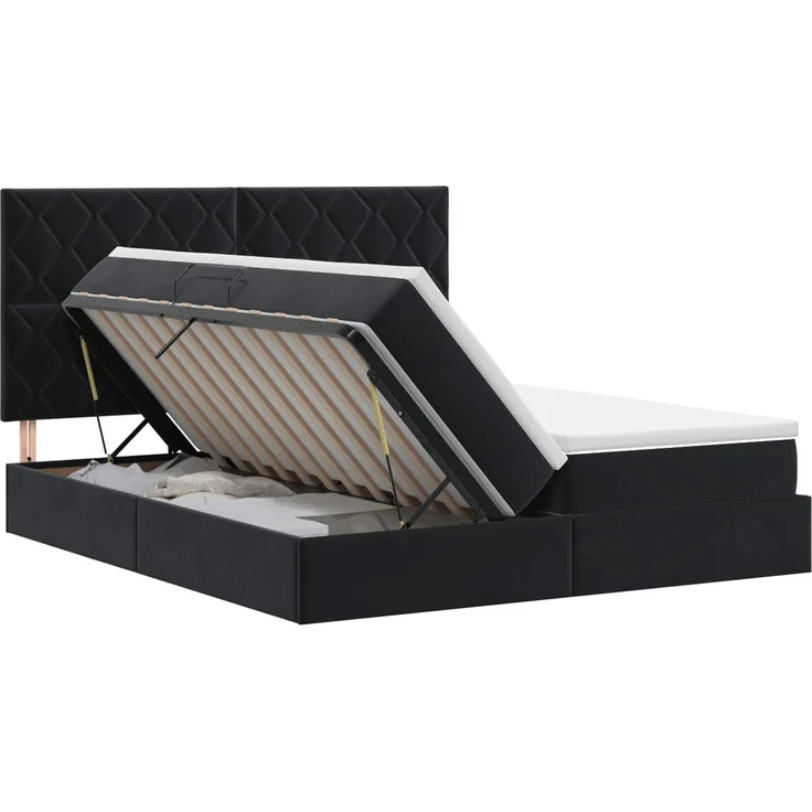 vidaXL Aufbewahrungsbett mit Kopfteil Schwarz 200 x 200 cm Samt 3459845 – Bild 2