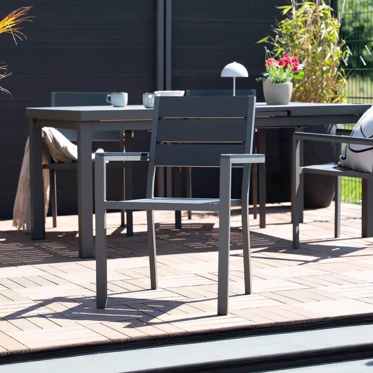 Home Deluxe Gartenstuhl MADERA - Hellgrau / Anthrazit, Aluminium, 56,6 x85 x57,5 cm – Bild 2