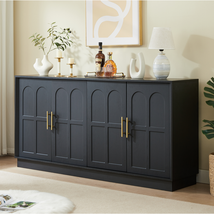 DESVIAE Sideboard mit verstellbaren Einlegeböden 169x80x40 cm MDF Schwarz – Bild 2