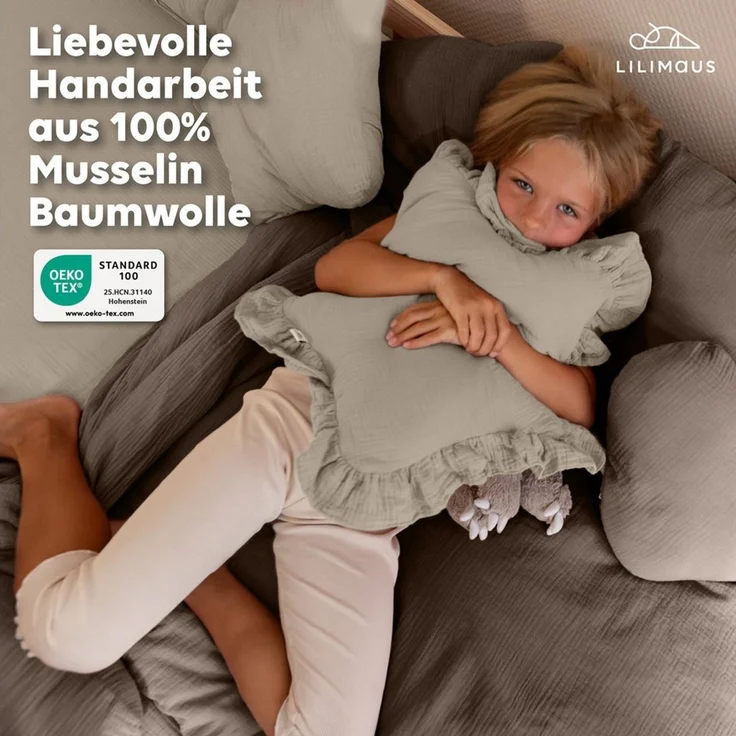 lilimaus Dekokissen Kuschelkissen Herz & Stern aus Musselin fürs Kinderzimmer, Kuschelkissen mit oder ohne Flatter - passend zu unserer Bettwäsche – Bild 2