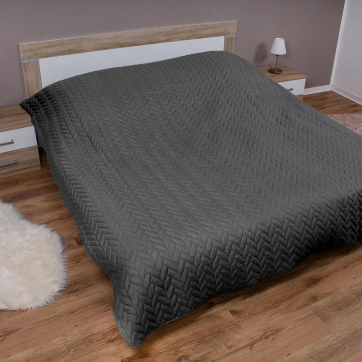 Tagesdecke ( Anthrazit ) 220x240 cm mit wattierter Zwischenlage, Bettüberwurf - Überwurfdecke, Sommerdecke gesteppt - Steppdecke, Wendedecke – Bild 1
