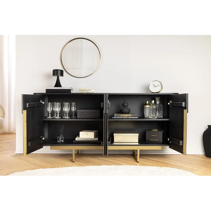 riess-ambiente Sideboard GATSBY 160cm schwarz / gold - Stauraum, handmade, abgerundete Ecken (Einzelartikel, 1 St), Wohnzimmer · Massivholz · Metall · Kommode · Retro Design – Bild 2