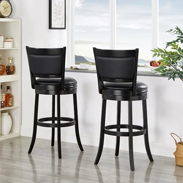 Ball & Cast Gepolsterter Drehbarhocker, Pub Höhe Hocker-Stuhl mit Rückenlehne & Fußstütze, Holzrahmen Barhocker für Küche und Esszimmer, schwarz – Bild 8