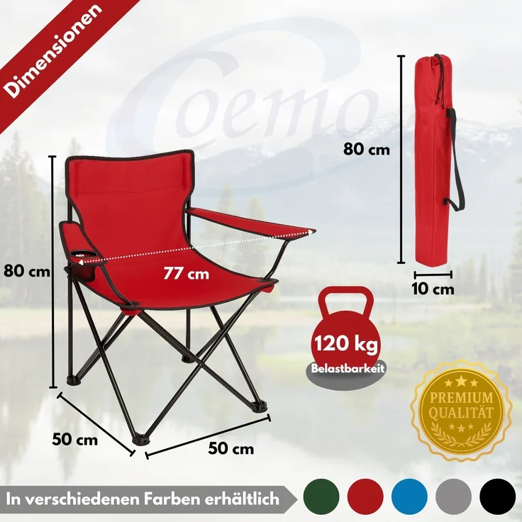 Coemo faltbarer Campingstuhl Faltstuhl mit Tragetasche in Rot – Bild 4