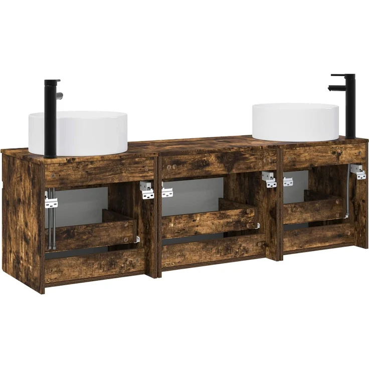vidaXL Badezimmerschrank-Set 3 stk. Geräucherte Eiche 3405782 – Bild 7
