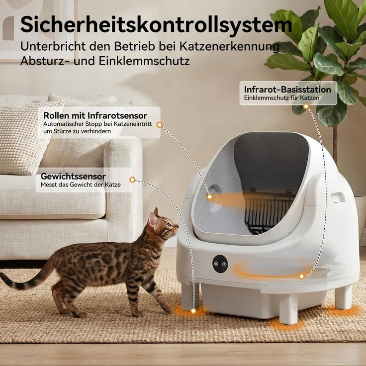 Aoxun Selbstreinigende Katzentoilette, Katzenklo Selbstreinigend mit Sicherheits Geruchskontrolle, Automatischer App-Steuerung für Katzen, Inklusive Katzenstreumatte,Müllbeutel und Duftbox, Weiß – Bild 7
