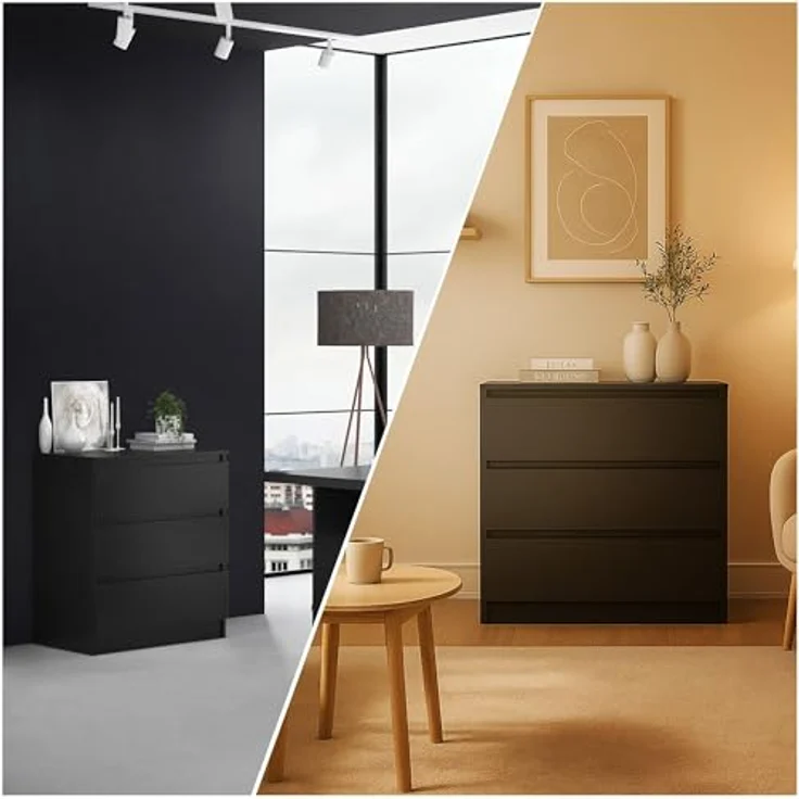 CDF Kommode mit Schublade Schwarz Schrank Schubladenschrank 3 Schubladen Malm Kommode viel Stauraum Geeignet für Wohnzimmer Schlafzimmer Komodenschrank Organizer Kleidung 40T x 70B x 75H cm – Bild 4